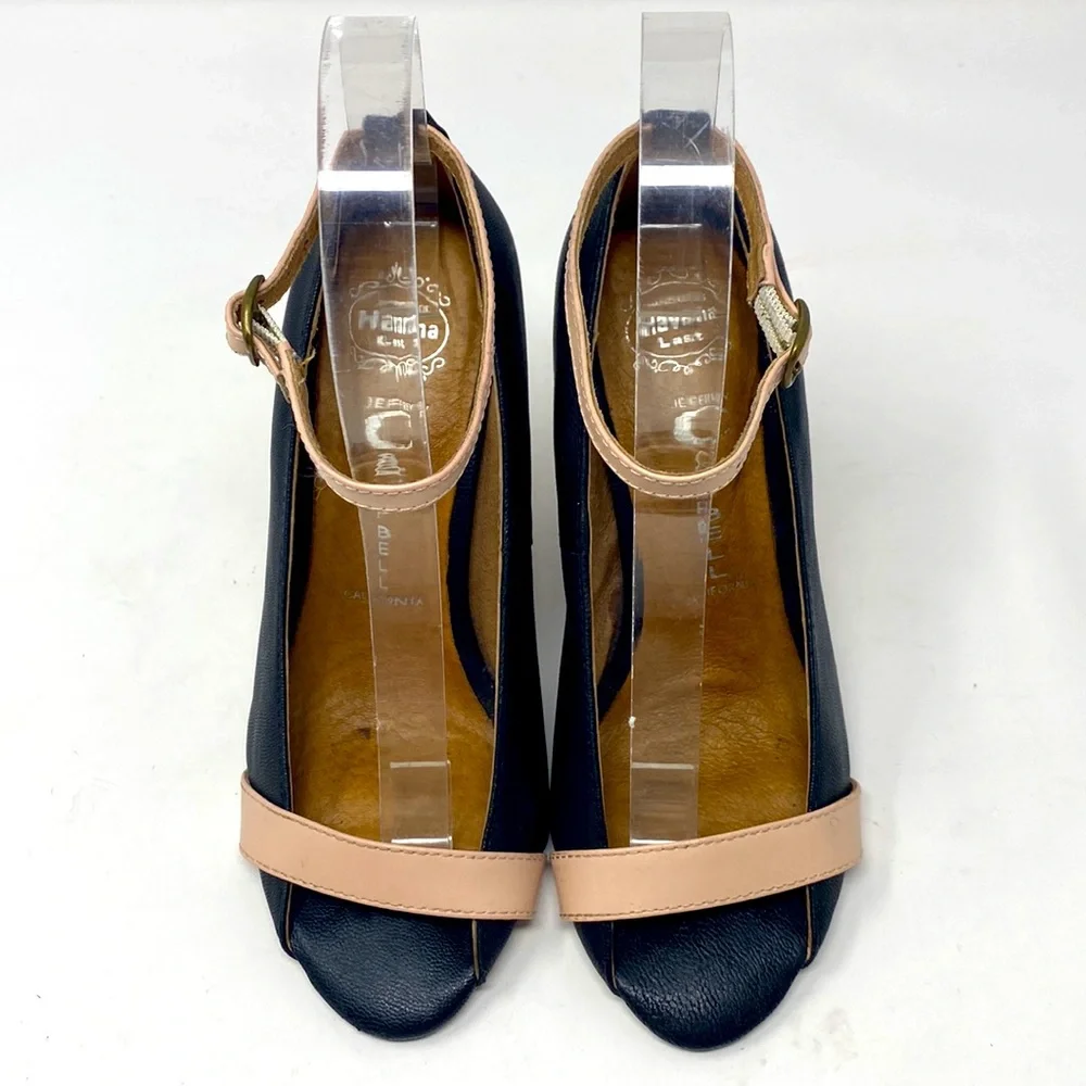 Jeffrey Campbell Havana Last Wedge Heels Navy Nude Leather Size 5M